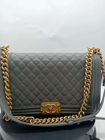 Chanel Grey Lambskin Leather Medium Boy Flap Bag GHW