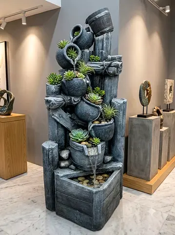 Decorative Indoor Waterfall Fountain with Succulent Planters