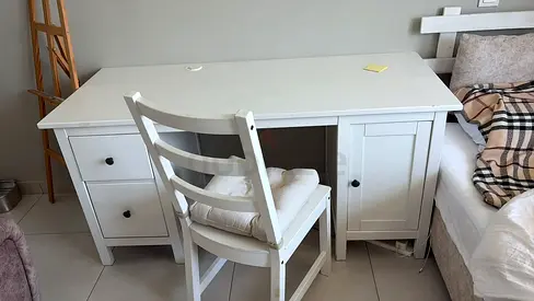White Wooden Study Desk with Chair and Drawers from IKEA