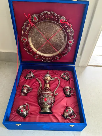 Decorative metal tea set with tray in presentation box