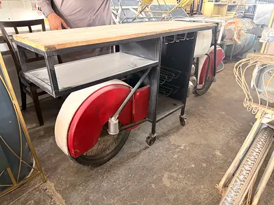 Industrial bar cart / serving trolley with bicycle wheel design