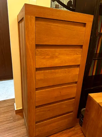 Solid oak wood chest of 6 drawers dresser W60 H127 D50 cm