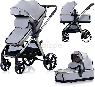 Convertible 3-in-1 Travel System Stroller with Bassinet (Grey)