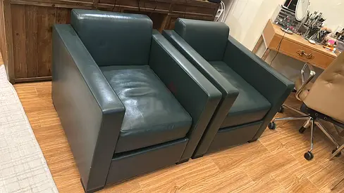 x2 POLTRONA FRAU Linea A Armchair by Peter Marino dark green genuine leather L76 D84 H45/73 cm