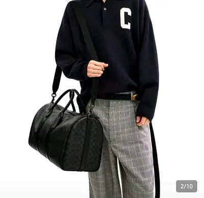 Black designer-style duffel gym travel bag - carried and shoulder strap.Coach Compass Printed Mens