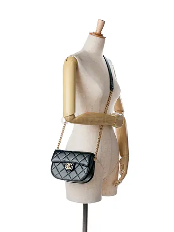 Chanel CC Quilted Calfskin Round Moon Messenger Flap Crossbody Bag