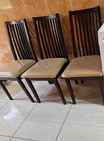 Set of 3 Wooden Dining Chairs with Cushioned Seats - Good Condition