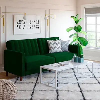 Green Velvet 3-Seater Sofa - Modern Tufted Design