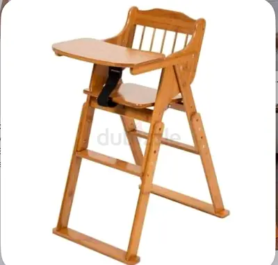 Wooden Baby High Chair with Tray - Natural Finish