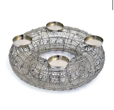 HOFF Interieur Silver Wire Woven Circular Tealight Candle Holder (4-cup)