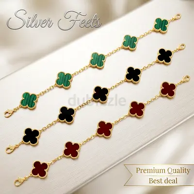 Set of Three Four-Leaf Clover Pattern Bracelets