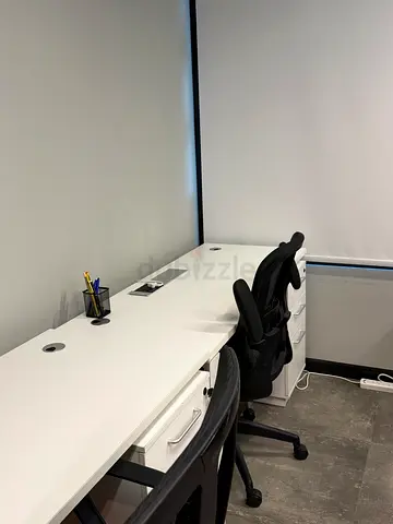 White Office Workstations with Under-desk Drawers and Cable Ports (6 desks with chairs)