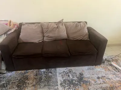 3-seater brown fabric sofa with cushions - good condition. Today only offer .