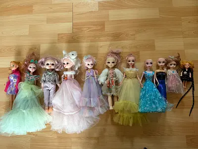 11 Girls Fashion Dolls with Dresses - Good Used Condition