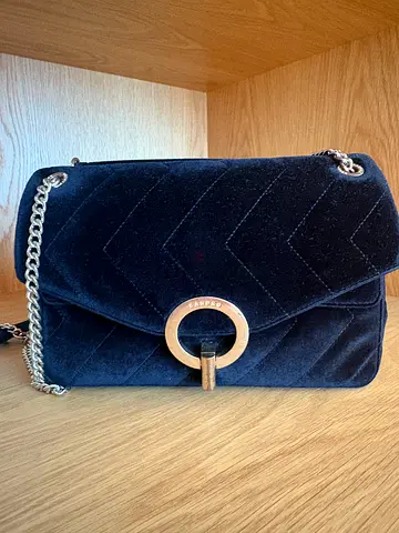 Navy velvet chain-strap shoulder bag, gently used, Sandro Paris