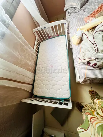 White Wooden Toddler bed with Mattress - Good Condition