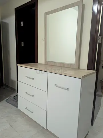 White Chest of Drawers with Mirror - 3 Drawers + Cabinet, Good Condition