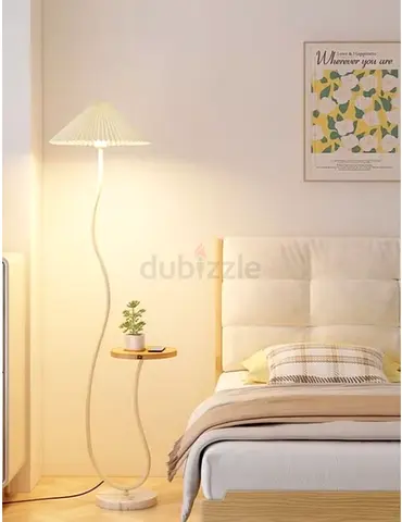 Modern Curved Floor Lamp and Side Table Shelf
