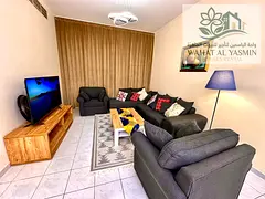 Two bedrooms and a living room / Hotel-style furnishings / All bills included / Good size / Al Qasba
