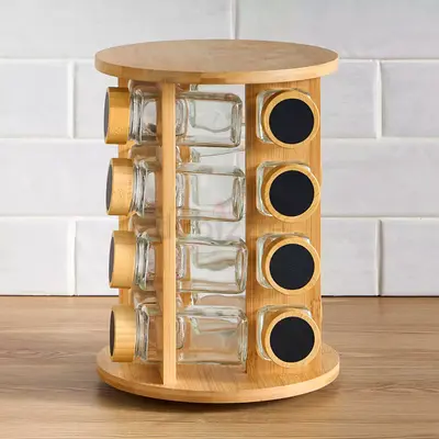 16-Piece Spice Jar Set with Bamboo Stand