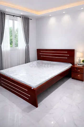 Wooden Double Bed Frame with Headboard and Matching Nightstand