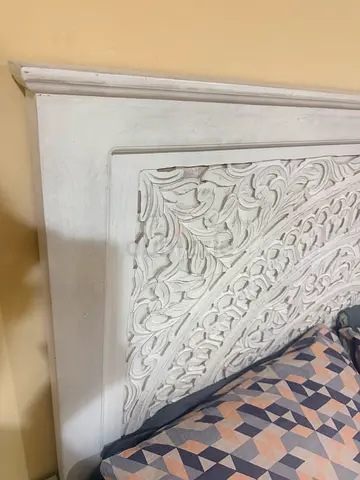 White Carved Wooden Headboard - Intricate Floral Design