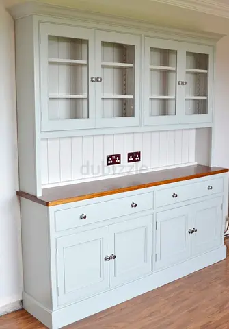 Large Painted Wooden Kitchen Dresser / Hutch with Glass Doors