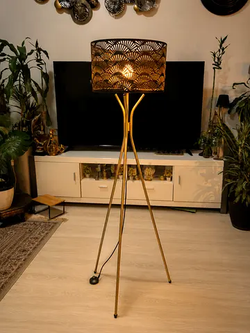 Trenton Metal Tripod Floor Lamp with Patterned Shade - 153 cm