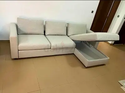 3-seater beige sofa bed ikea vimle with storage chaise, good condition
