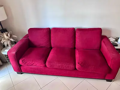 Comfortable Maroon 3-Seater Fabric Sofa