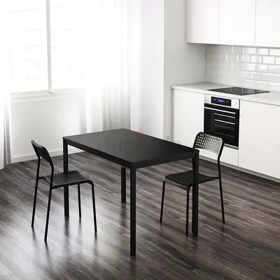 Simple black dining table - seats 2, metal legs