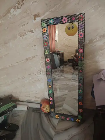 Full-length Decorative Floor Mirror with Colorful Floral Frame
