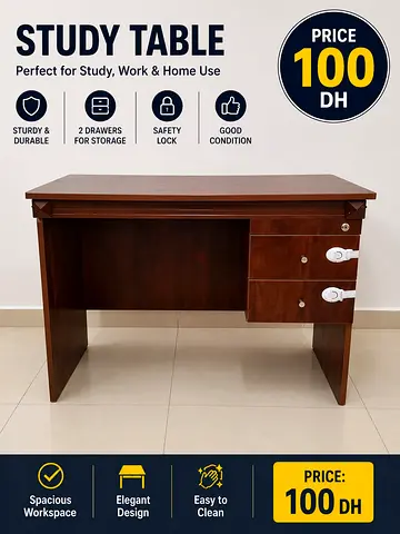 Wooden Study/Office Desk with 2 Lockable Drawers - Good Condition