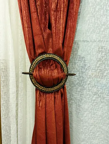 Pair of Rust Velvet Eyelet Curtains with Sheer White Liner with home center rods
