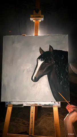 Original acrylic Painting of a Black Horse on Canvas