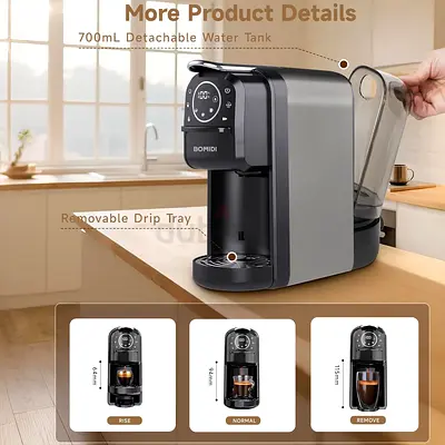 BOMIDI 20 Bar High Pressure 3-IN-1 Capsule Coffee Machine, 55-100°C Temperature Adjustable, 700ml