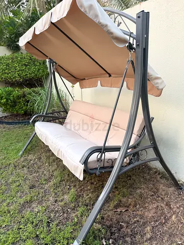 Outdoor 3-Seater Garden Swing with Canopy - Beige