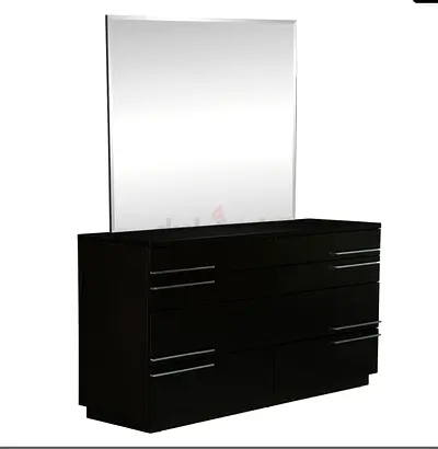 Black 8-Drawer Dresser with Large Mirror
