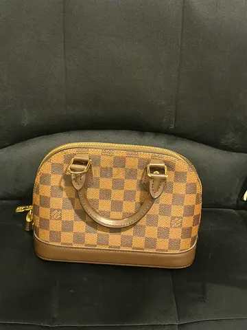 Small brown checkered womens handbag - compact shoulder/hand bag