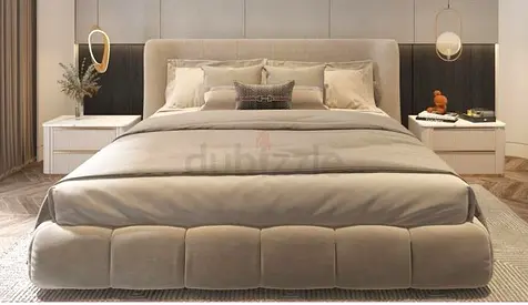 Modern Grey Upholstered Bed Frame with Headboard - Queen