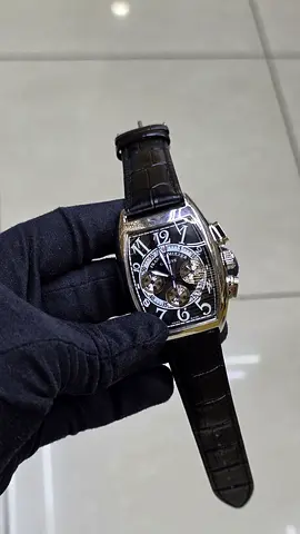 Franck Muller Curvex Chronograph Mens Watch – Black Dial Leather Strap