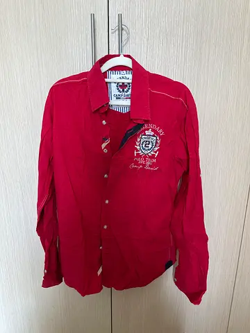 CAMP DAVID Mens casual red long-sleeve button-up shirt - size M