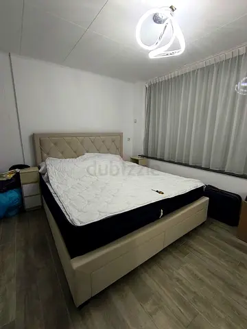 Modern Grey Upholstered Bed Frame with Headboard - Queen