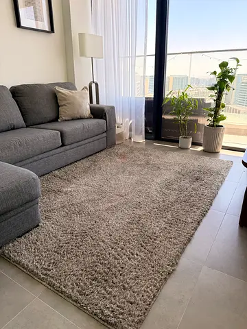 Soft Shaggy Grey Area Rug — 2.5m x 1.6m (approx) in Good Condition