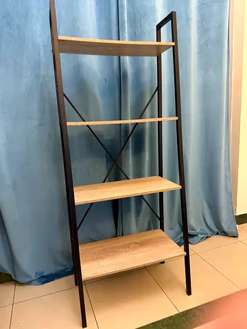 4-Tier Ladder Shelf Unit - Wood Finish with Black Frame