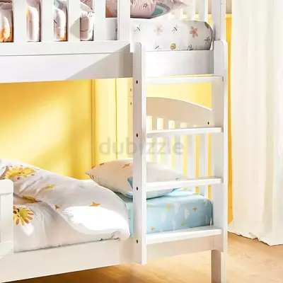 White Wooden Bunk Bed for Kids - Solid Frame, Two Beds - Homes R Uso