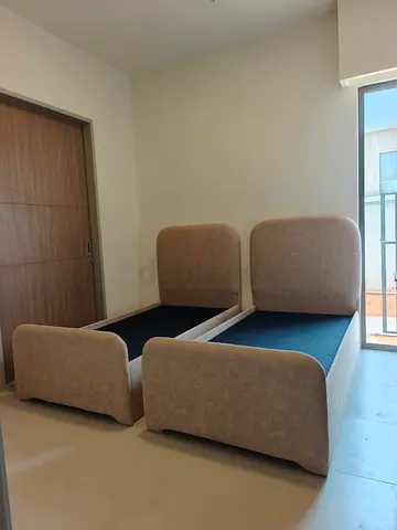Matching Pair of Fabric Twin Bed Frames