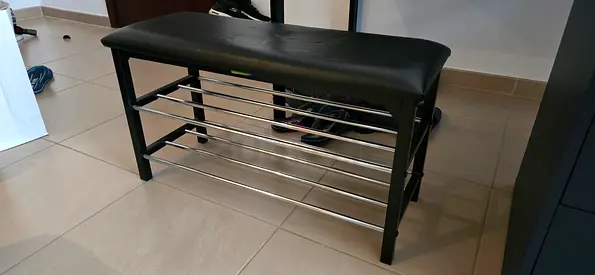 Small Bench with Shoe Rack and Padded Seat