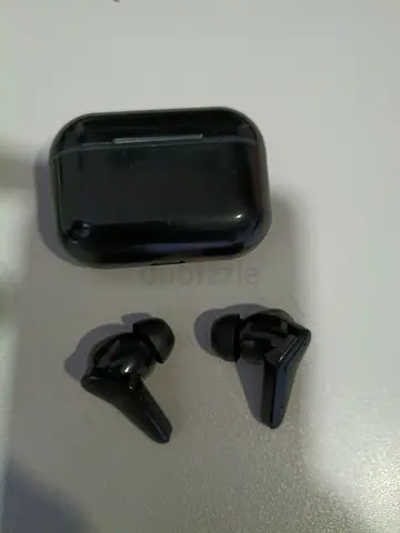 Black wireless in-ear headphones with charging case