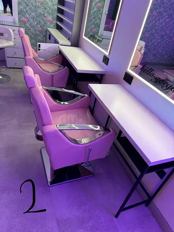 Professional Pink Salon Chairs and Vanity Workstations